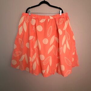 Lane Bryant Coral Skater Skirt with Cream Leaf & Dot Print